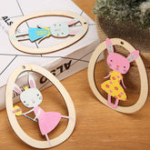3pcs Easter Wood Garland Easter Hanging Ornaments with Rustic Linen Tassels and Bunny Egg Pendant - INSWEAR